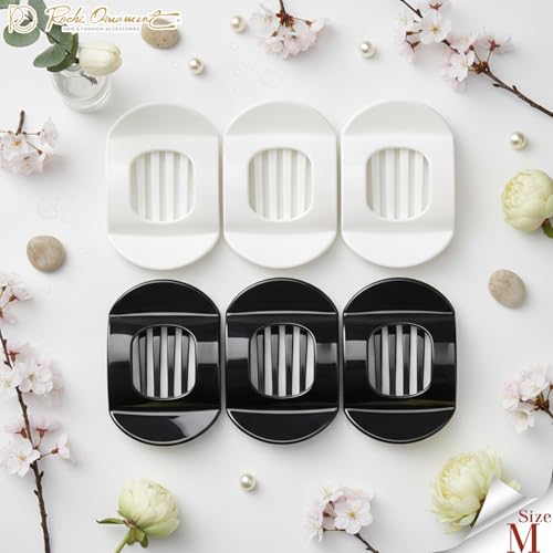 RC ROCHE 6 Pcs Flat Claw Hair Clips for Women Thick Hair French Round Duckbill Square Secure Strong Hold Grip Clamps Barrettes Curved No Slip No Crease Plastic Styling Cute, Medium Black & White - color: (Medium) Black & White