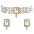 Aheli Ethnic Choker Necklace Earrings Wedding Bollywood Party Jewelry Set Gift for Women - color: White 2