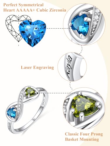 Custom4U Personalized 1-4 Birthstone Rings for Women Promise Rings for Her Sterling Silver Mothers Ring Customized Cubic Zirconia Stones Wedding/Valentine's Day/Mother's Day Jewelry Gift for Mom Wife - color: C-2 Names-Silver