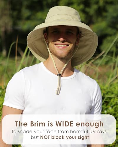 Sun Hats for Women Gardening Hat Wide Brim Ponytail Beach Sun Protection Breathable Cotton Summer Hat with Fold-Up Brim - color: 02light Khaki