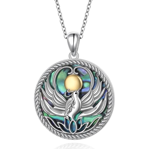 925 Sterling Silver Animal Necklaces Lion/Cat/Phoenix/Bunny/Koalas Necklace Adjustable Chain Animal Lover Pendant Jewelry for Women Men - style: Phoenix- Abalone Shell