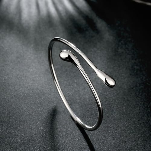 925 Sterling Silver Bracelets Open Adjustable Bangle Bracelet Teardrop Water Drop Cuff Bangles for Women - color: Pattern 2