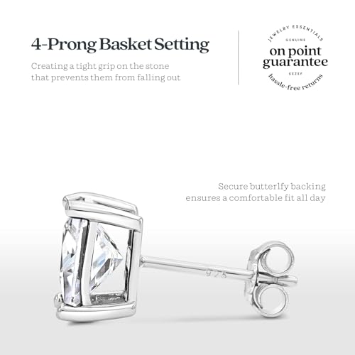 KEZEF Sterling Silver Stud Earrings for Women & Men - 4-Prong Setting Cubic Zirconia Earrings Studs - Premium CZ S925 Hypoallergenic - Available in 14K White and Yellow Gold, Rose Gold - 3mm to 9mm - color: 14K White Gold, size: 9mm - Large