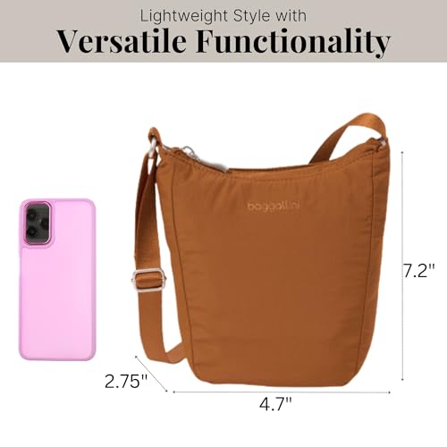 Baggallini Swift Mini Crossbody Bag for Women - 4.5x7 Small Travel Purse with Crossbody Strap and RFID - color: B-lite Caramel