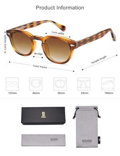 SOJOS Retro Small Round Sunglasses for Men Women Trendy Circle Style UV400 Lenses Unisex Sun Glasses SJ2251 - color: Brown Pattern/Brown Grading
