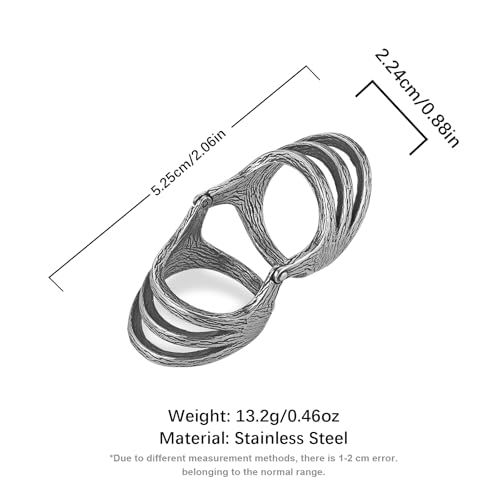 HZMAN Vintage Retro Stainless Steel Ring for Women - US Size 7-10 Multi-Layer Split Design Bark Texture Nature-Inspired Boho Jewelry