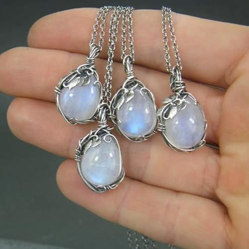 Dainty Silver Chain Moonstone Necklace, Trendy Vintage Pendant Choker for Women, Thoughtful Gift for Family and Friends