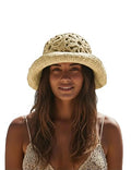 Handmade Women's Crochet Straw Bucket Hat Packable Daisy Beach Cap | Adjustable Inner Drawstring, Airy Lightweight Paper Fiber, Face Shade, Easy Storage, Feminine Openwork Floral Style - color: Beige