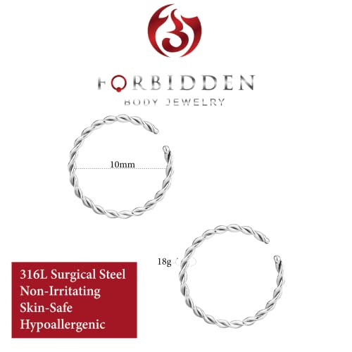 Forbidden Body Jewelry Nose Rings Set Surgical Steel Braided Hoops for Pierced and Fake Nose and Cartilage Piercings 14G-20G - style: 18g 10mm Silver Tone (2pcs)