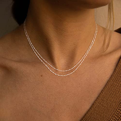 MBW Silver Paperclip Chain Necklace for Women,Dainty Sterling Silver Choker Necklaces for Women Trendy Simple Long Chunky Minimalist Waterproof Link Necklace Jewelry Gifts for Women 16/18/20 in - color: Layered square dot-silver