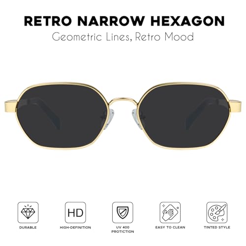 mosanana Trendy Retro Hexagon Sunglasses for Women Metal MS52593 - color: C1 Gold/Grey