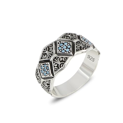 Victorian Style Mens Vintage Ring, Handmade Turquoise Stone Wedding Ring, 925 Sterling Silver Ring for Men, Engagement Ring, Silver Wedding Band for Men, Vintage Promise Band, Men Wedding Bands, Gift for Men