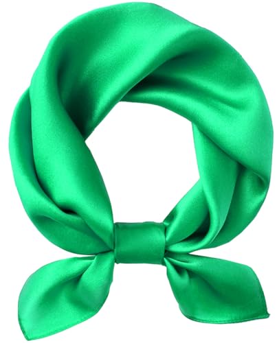 Hioyiwse Satin Square Scarf for Women Solid Color Emulation Silk Handkerchief Hair Ribbon Headband Handbag Purse - color: D4-green(23.6*23.6inch)