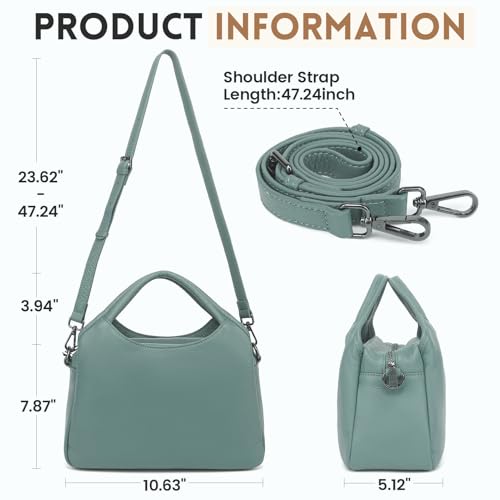 KOGTLA Medium Genuine Leather Purses for Women with Detachable Satchel Strap, Ladies Soft Handbags, Tote Hobo Bags - color: Light Green