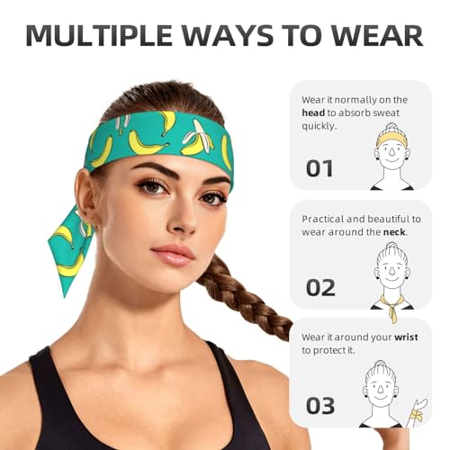 Sports Head Tie Westie Dogs Beach Summer Tropical Tie Sweatband Headband Men Women Elastic Bandana Adjustable Non-Slip Moisture Wicking for Running Football Yoga Workout Athletic Hair Ninja Head Band - color: Bananas On Green