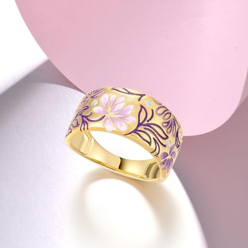 Santuzza 925 Sterling Silver Enamel Flower Pattern Ring for Women - color: Lotus-Pink