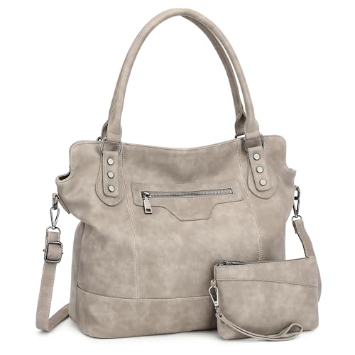 TANTOMI Tote Bag for Women Vegan Leather Purses and Handbags Ladies Waterproof Big Shoulder Bag for Travel - color: Grey.b