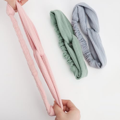 AQOKKA Elastic Knotted Headbands for Women Wheat Pattern Cloth Head Hair Bands for Women's Hair Non Slip Boho Wrap Twisted Hair Accessories - color: 8 Pack Cross Wheat-pattern Elastic Band DD