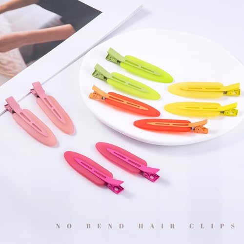 10 Pcs Creaseless No Crease No Bend Flat Hair Clips For Styling Non Slip Makeup Clips For Women Salon Hairstyle,Matte Green Pink Orange Yellow Rose Red - color: Matte Green Pink Orange Yellow Rose Red