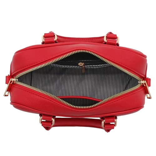 FashionPuzzle Mini PU Leather Satchel Purse Top Handle Crossbody Bag - color: Red