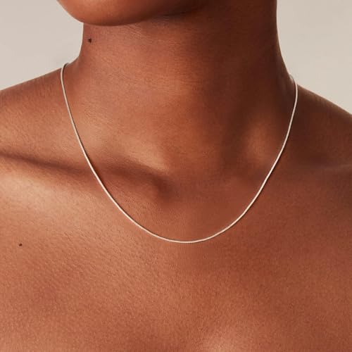 S925 Sterling Silver Box Chain Necklace for Women - 0.8mm Sterling Silver Box Chain Necklace Thick Sturdy Colourfast Chain Necklaces Jewelery for Women 16/18/20/22/24 Inch - color: Silver