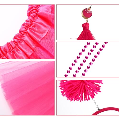 Hicarer 6 Pcs 4th of July Tutu Set Women Red White and Blue Accessories 250th Tutu Patriotic Costume Independence Day Favors - color: Rose Red