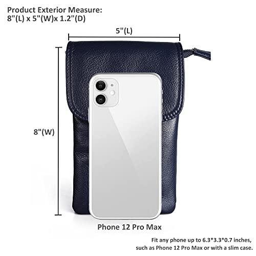 befen Genuine Leather Small Crossbody Bags for Women Cell Phone Bag Cross Body Purses,Silver Zipper - color: Navy Blue