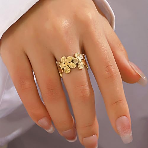 Thumb Rings for Women Chunky Gold Rings for Women Non Tarnish Stainless Steel Adjustable Rings Thumb Silver Ring Wave Curve Ring Dainty Unique Rings - style: 2 - G