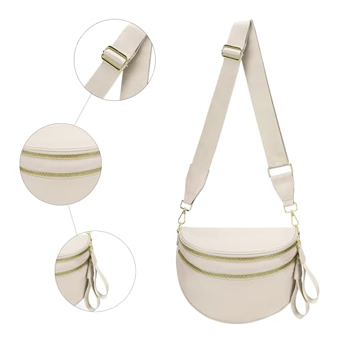 Cross Body Bag For Women Belt Bag Sling Bum Bag Fanny Packs Wallets Purse Spacious Nylon With Adjustable Strap - color: Beige