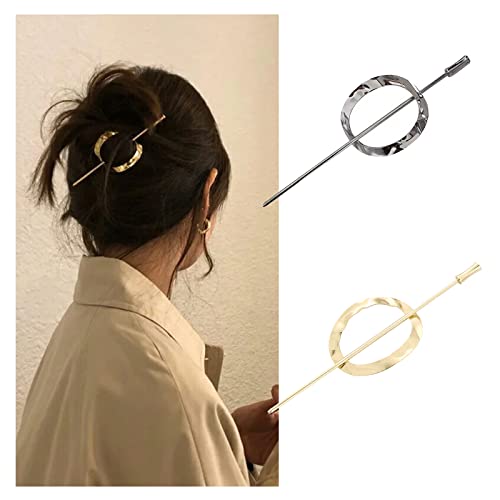 Ycfesh 2PCS Vintage Metal Hair Slide Pins Barrettes Geometric Hair Sticks Gold Hair Fork Minimalist Circle Hair Clip Hair Accessories for Women Girls Long Hair