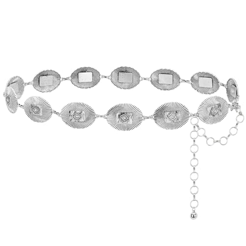 Montana West Rustic Couture's Large Western Concho Metal Belts for Women Cowgirl - color: Bright Silver