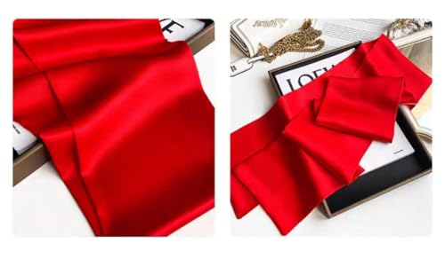ANDANTINO 100% Silk Scarf for Women 59”*6.3” Long Shawls for Headscarf and Neck- Oblong Hair Wraps with Gift Packed - color: Solid Color-red