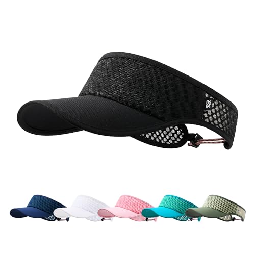 AUSFLUG Sun Visor Hat Men Women - Wide Brim Quick Dry Adjustable Cap, Lightweight for Golf Tennis Pickleball Beach - color: Black