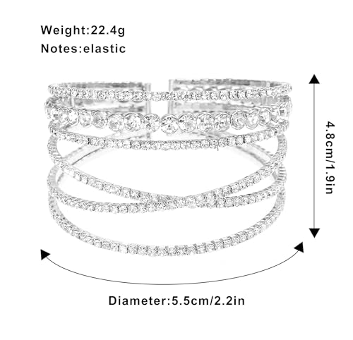 Rhinestone Bracelet for Women MultiLayer Crystal Cuff Bracelet Strand Layered Bracelet - color: Silver 1