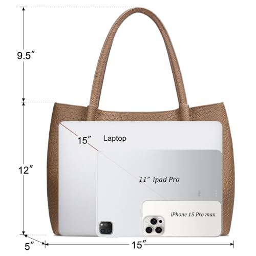 KKXIU Tote Bag for Women Vegan Leather Shoulder Purse Large Capacity Travel Bag - color: Brown02