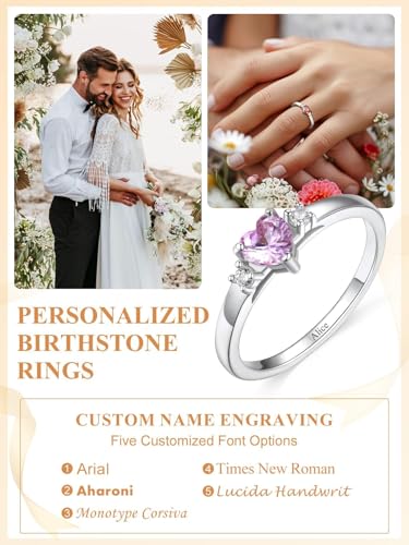 Custom4U Personalized 1-4 Birthstone Rings for Women Promise Rings for Her Sterling Silver Mothers Ring Customized Cubic Zirconia Stones Wedding/Valentine's Day/Mother's Day Jewelry Gift for Mom Wife - color: A-1 Name-Silver