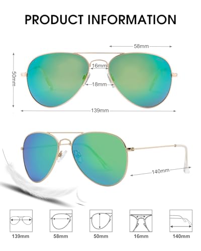 JOOX Polarized Aviator Sunglasses for Women Men, UV400 Protection Lens and Lightweight Metal Pilot Frame JX2775 - color: Shiny Gold/Green Mirror
