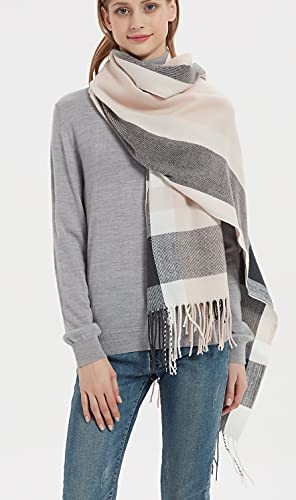 Wander Agio Women's Fashion Long Shawl Big Grid Winter Warm Lattice Large Scarf - color: Grey Pink 8