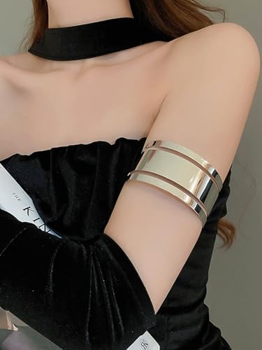Minimalist Arm Cuff Bracelet Layered Armband Elegant Cuff Bangle Round Bracelet Stackable Geometric Jewelry for Women Men - color: chunky silver