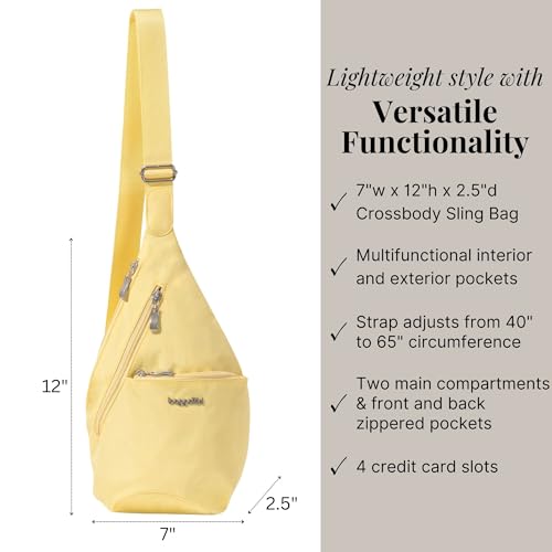 Baggallini Mini Sling - 12x7 Sling Crossbody Bag Backpack with Adjustable Shoulder Strap - color: Butter Yellow