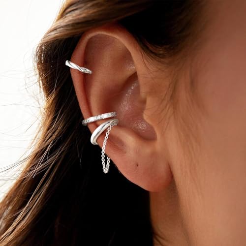 Ear Cuffs Non Piercing Sparkly Cuffs for Women Non Piercings Hypoallergenic Fake Piercings Sparkle Clip On Earrings Bling Cartilage Earring Ear Cuff Earrings for Women Dainty Earring - style: 1 - S 3PCS