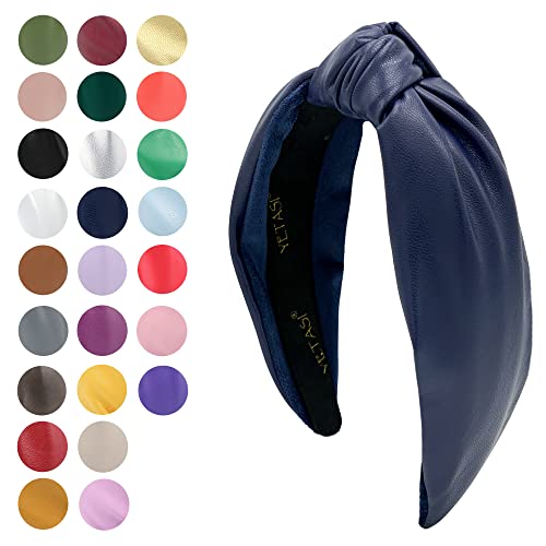 Navy Blue Headbands for Women Year-round Wearable All Day, Trendy Head bands Adult Women's Hair Leather Knotted Headband for Women is a Top Knot Womens Head band Fashion Designer Girl - color: Navy