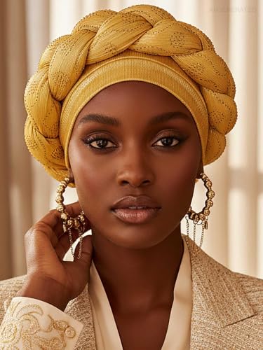 Woeoe African Headwrap Gold Braided Turbans for Women - color: Gold
