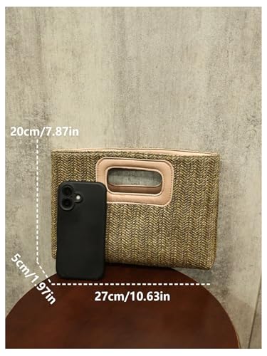 OYOANGLE Women's Braided Straw Clutch Boho Woven Purse Top Handle Square Bag Vacation Handbags - color: Green