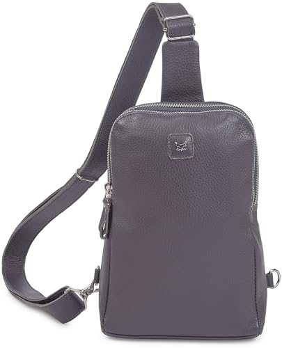 Leather Sling Bag for Women Genuine Crossbody Purse Small Trendy Cross Over Chest with Phone and Credit Card Slots (Dark Grey Nappa) - color: Dark Grey Nappa