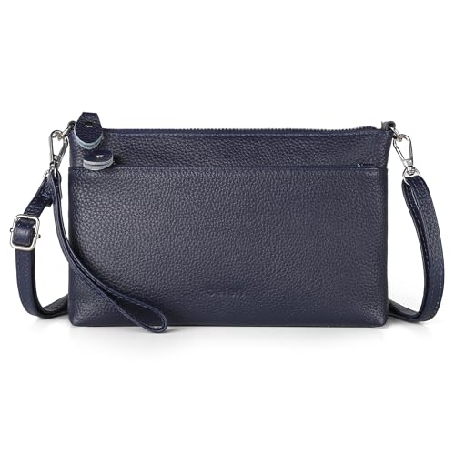 befen Genuine Leather Wristlet Clutch Wallet Purses with RFID Blocking, Small Crossbody Bags Shoulder Handbag for Women - color: Navy Blue