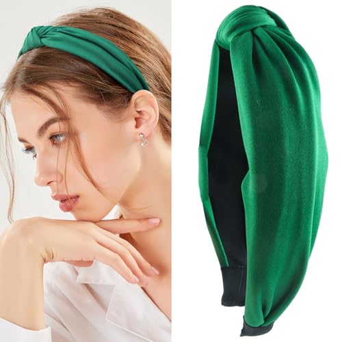 Green Knotted Headbands for Women Wide Knot Hair Bands Girls Hair Accessories for Christmas Birthday Party Supplies - color: Green