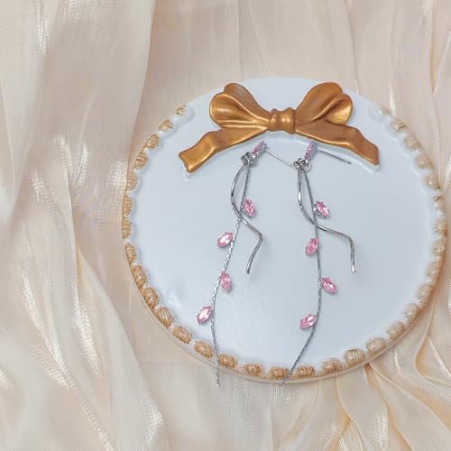 Crystal Drop Earrings,Zirconia Rhinestone Dangling Earrings for Women Prom Party Jewelry Gifts， Dangle Fashion Jewelry Crystal Earrings for Women - color: pink silver