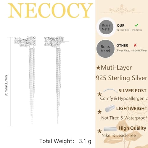 NECOCY Gold Dangle Earrings for Women Non Tarnish 14K Gold Plated Drop Wedding Hypallergenic Earring Dainty Long Hanging Chain CZ Pearl Threader Earrings Trendy Silver Plated Jewelry for Women - style: Silver&Style11