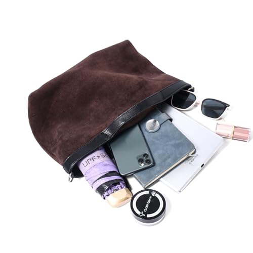 Dreubea Womens Suede Leather Shoulder Handbag Top-handle Crossbody Purse - color: Coffee